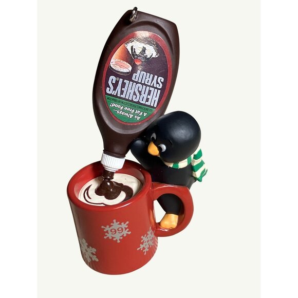 Hallmark Keepsake Ornament 1999 Cocoa Break Hershey's Syrup Mug With Penguin - Picture 4 of 10